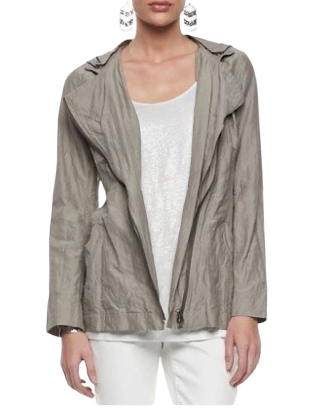 Eileen Fisher Rumpled Cotton Steel Hooded Jacket